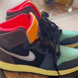 Jordan Kids High-Top Sneakers in Mint, Black & Neon Pink